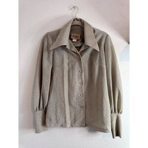 Vintage Nude Gold Metallic Sparkle Holiday Fred Lief Dallas Button Up Blouse